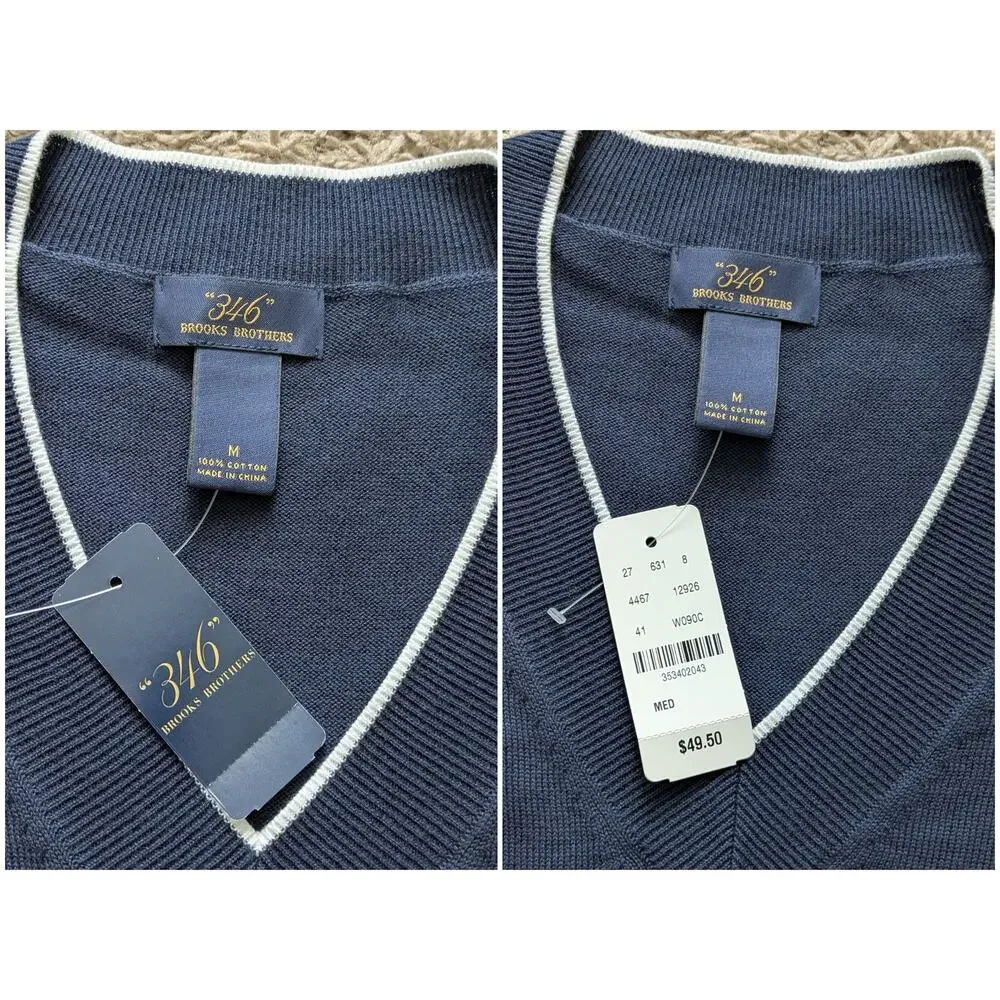 NWT Brooks Brothers 346 V-Neck Sweater Women M Navy  Cotton Heritage Tennis Twee